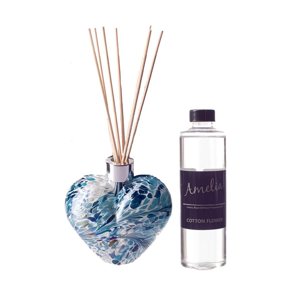 Amelia Art Glass Turquoise Crackle Heart Reed Diffuser Gift Set  £35.99
